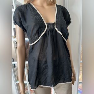 Vintage Sheer Top, Black w/Cream Stitch, Size M